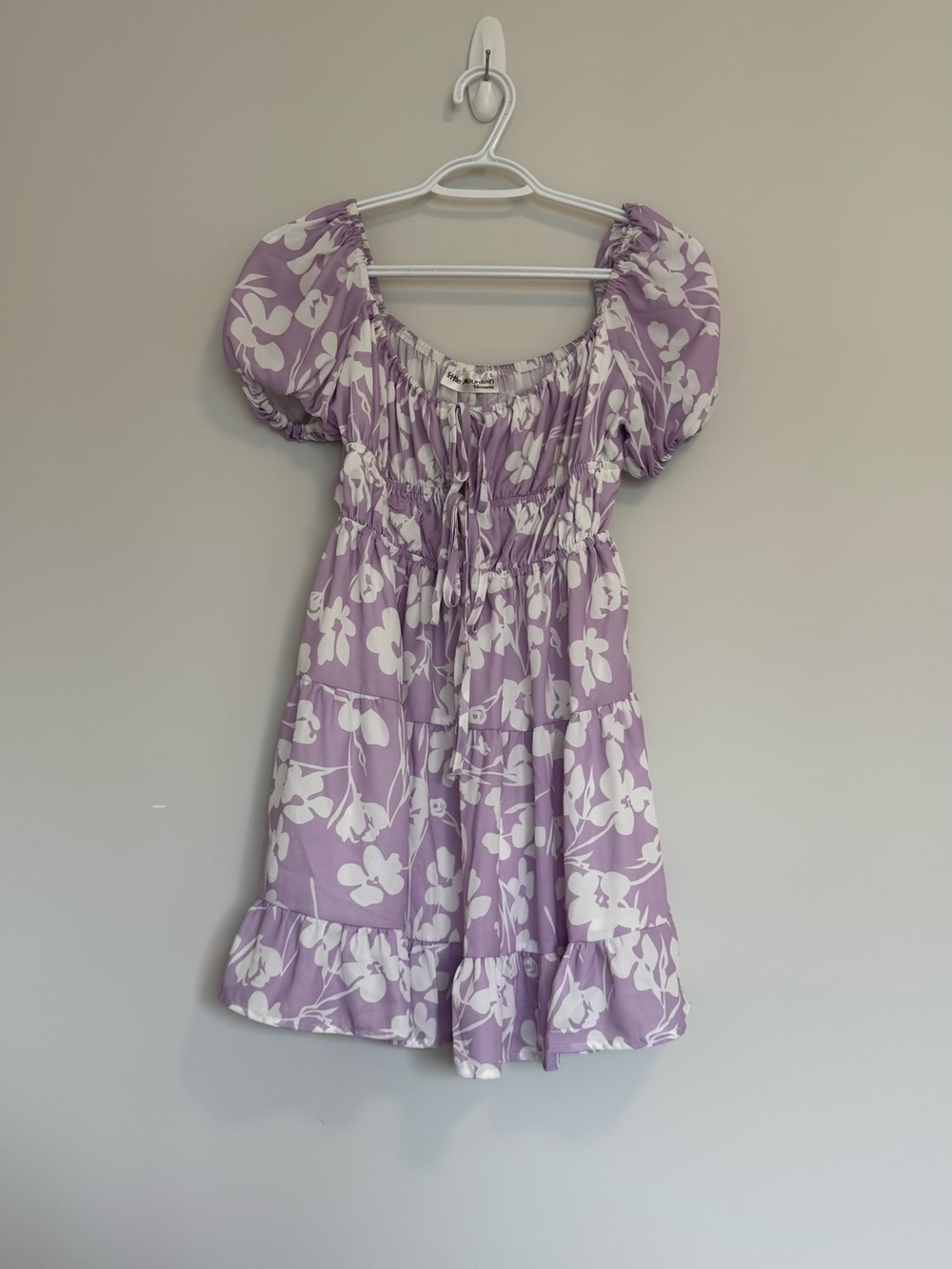 Lavender Floral Puff-Sleeve Dress